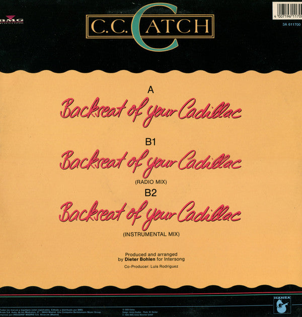 C.C. Catch : Backseat Of Your Cadillac (12", Maxi)