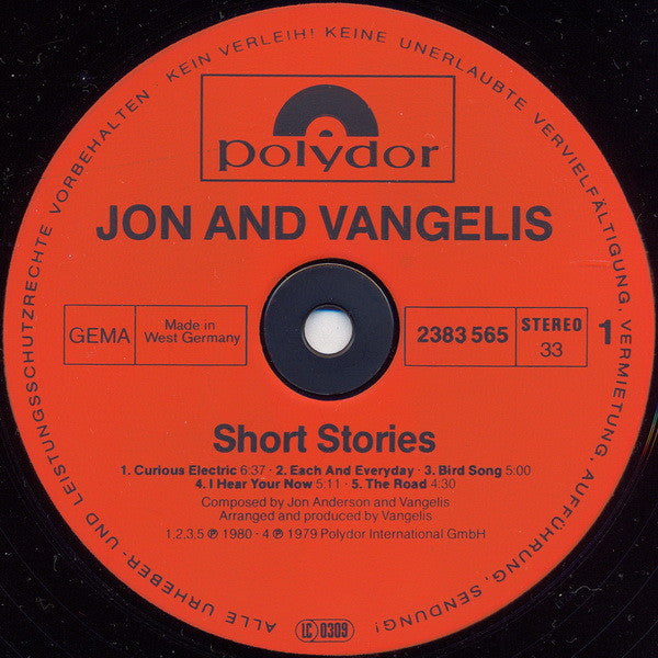 Jon And Vangelis* : Short Stories (LP, Album)