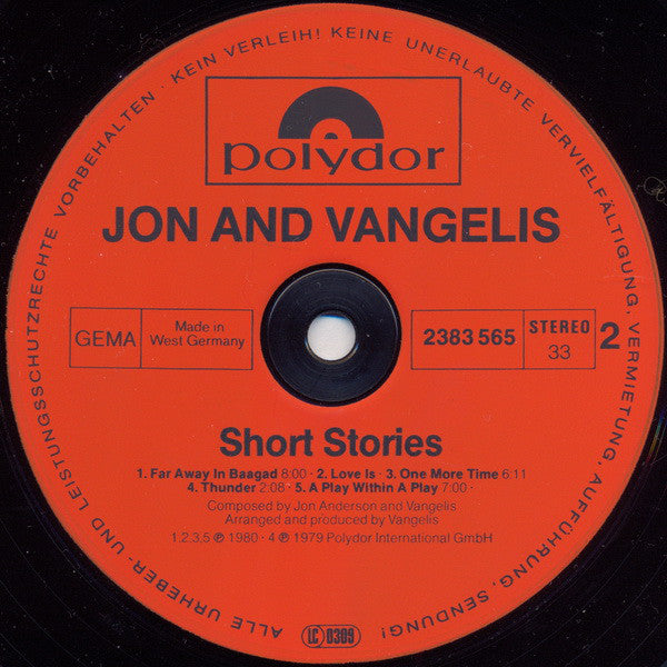 Jon And Vangelis* : Short Stories (LP, Album)