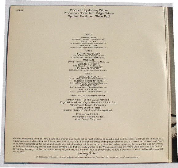 Johnny Winter : Second Winter (LP + LP, S/Sided + Album, RE)