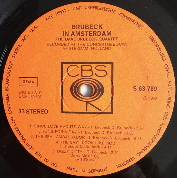 The Dave Brubeck Quartet : Brubeck In Amsterdam (LP, Album)