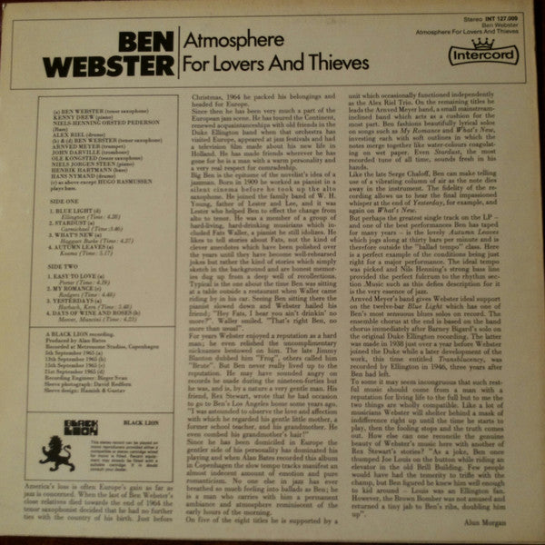 Ben Webster : Atmosphere For Lovers And Thieves (LP, Album, RE)