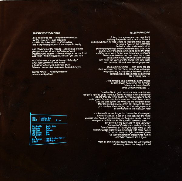 Dire Straits : Love Over Gold (LP, Album, Dig)