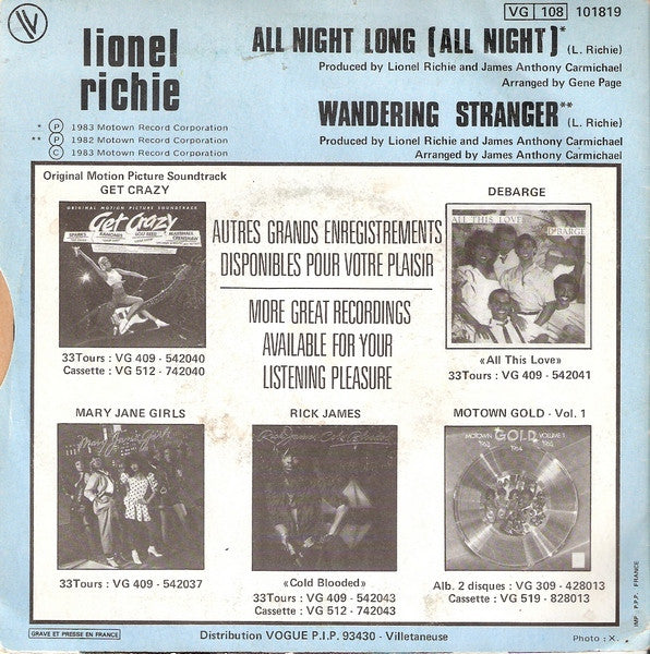 Lionel Richie : All Night Long (All Night) (7", Single)