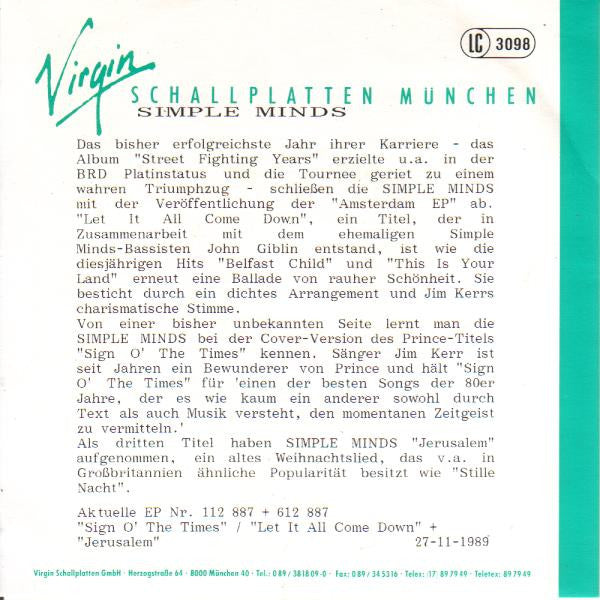 Simple Minds : The Amsterdam EP (7", EP)