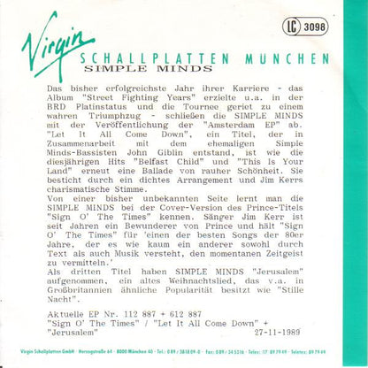 Simple Minds : The Amsterdam EP (7", EP)