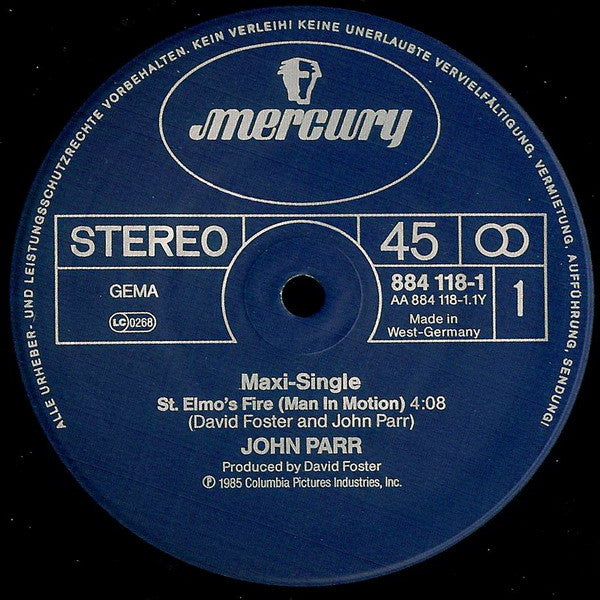 John Parr : St. Elmo's Fire (Man In Motion) (12", Maxi)