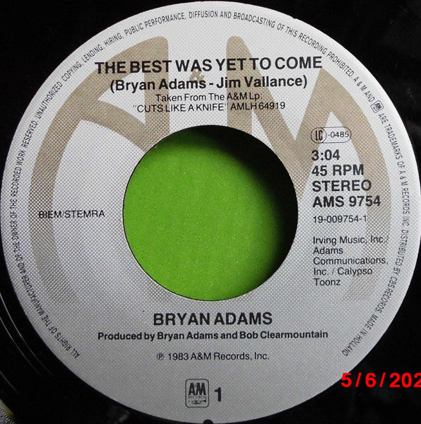 Bryan Adams : The Best Was Yet To Come (7", Single)