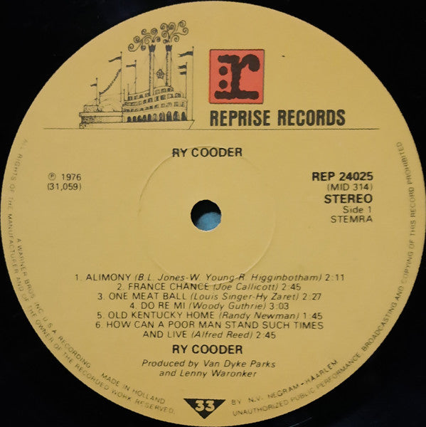 Ry Cooder : Ry Cooder (LP, Album, RE)