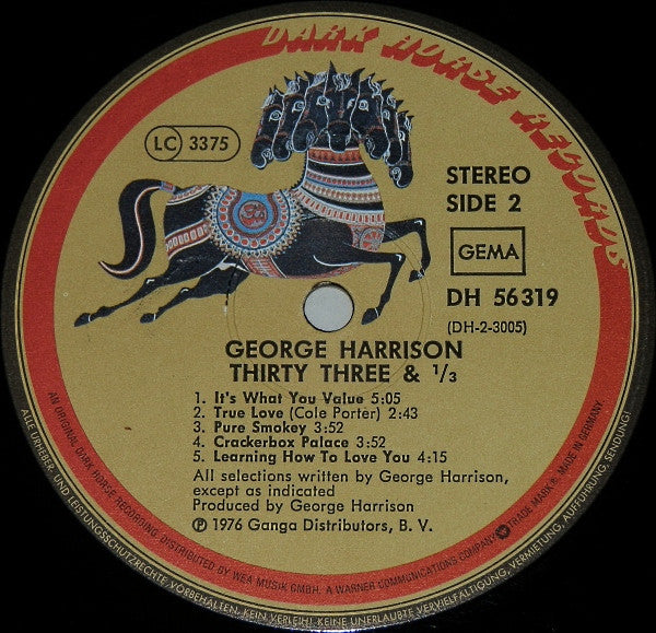 George Harrison : Thirty Three & 1/3 (LP, Album, Gat)