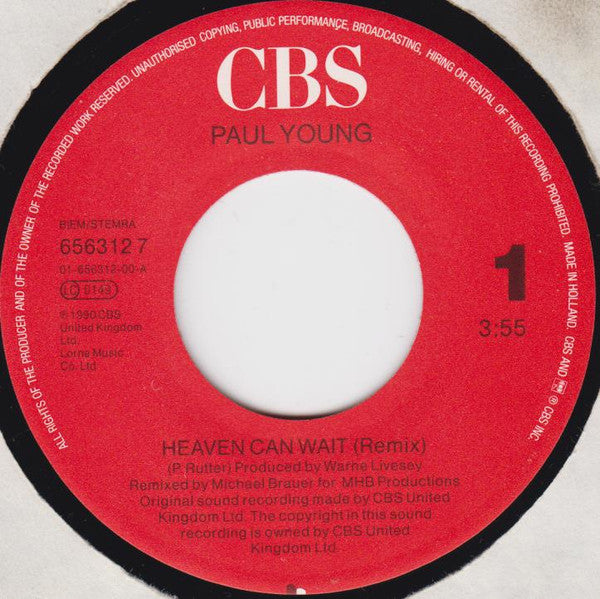 Paul Young : Heaven Can Wait (7")