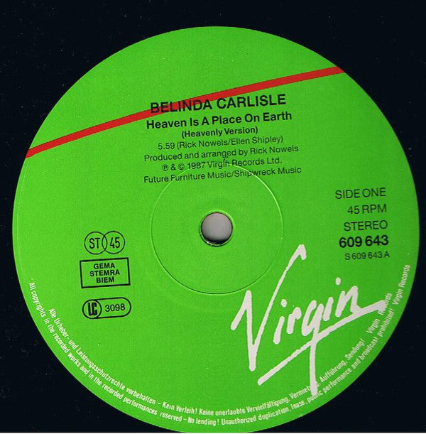 Belinda Carlisle : Heaven Is A Place On Earth (12", Single)