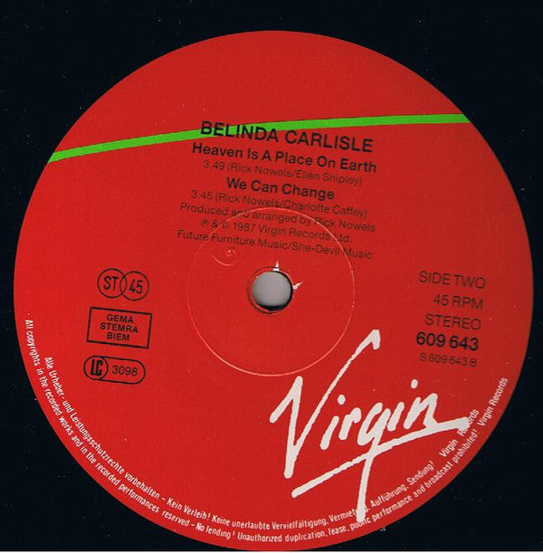 Belinda Carlisle : Heaven Is A Place On Earth (12", Single)