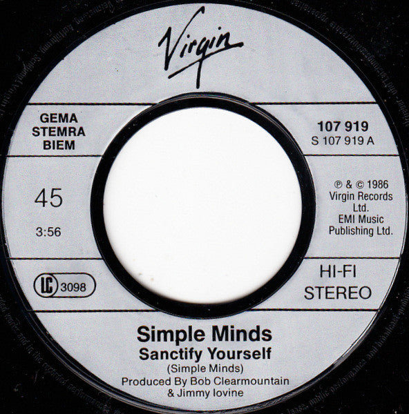 Simple Minds : Sanctify Yourself (7", Single)