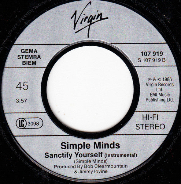 Simple Minds : Sanctify Yourself (7", Single)
