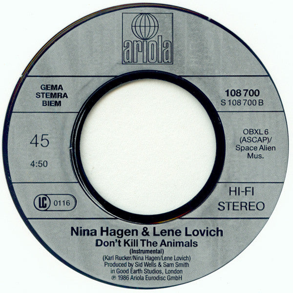 Nina Hagen / Lene Lovich : Don't Kill The Animals (7", Single)