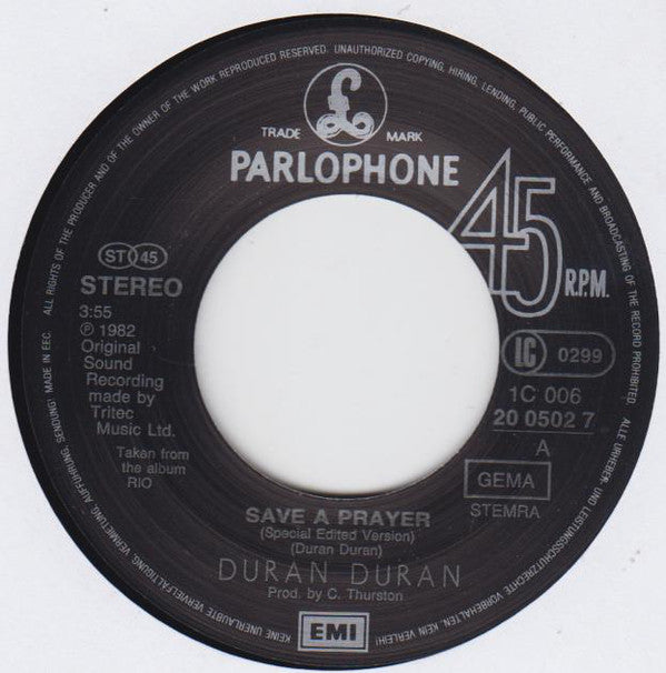 Duran Duran : Save A Prayer (7", Single)
