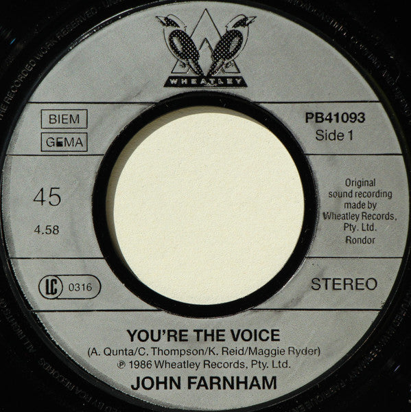 John Farnham : You're The Voice (7", Single)