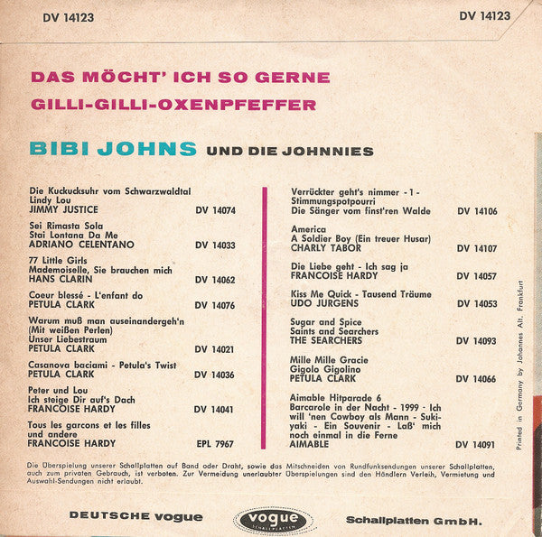 Bibi Johns : Das Möcht' Ich So Gerne / Gilli-Gilli-Oxenpfeffer (7", Single)