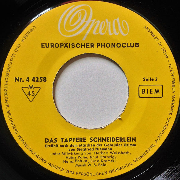 Gebrüder Grimm : Schneewittchen • Das Tapfere Schneiderlein (7", Mono)