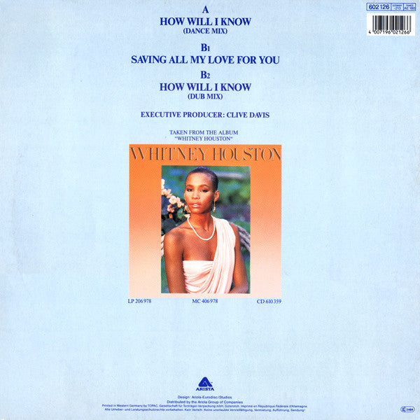 Whitney Houston : How Will I Know (12", Maxi)