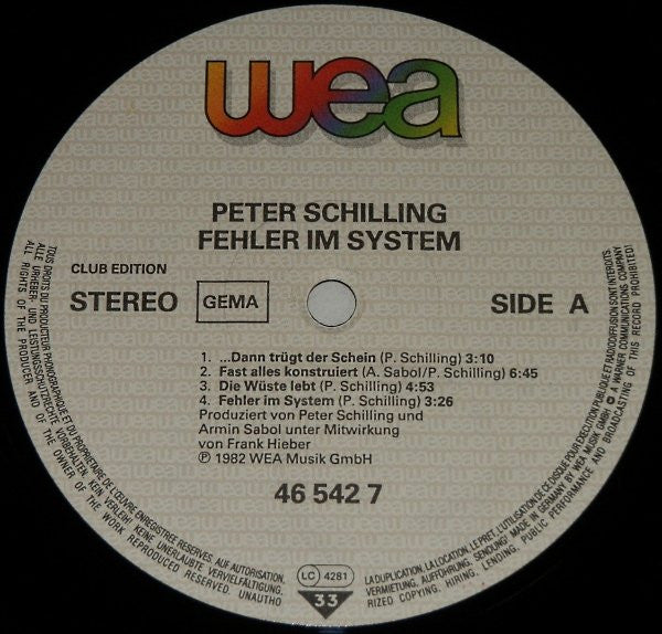 Peter Schilling : Fehler Im System (LP, Album, Club)