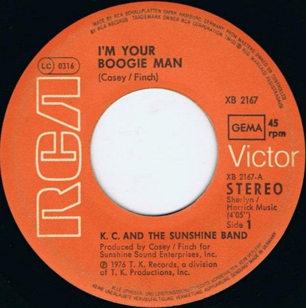 KC & The Sunshine Band : I'm Your Boogie Man (7", Single)