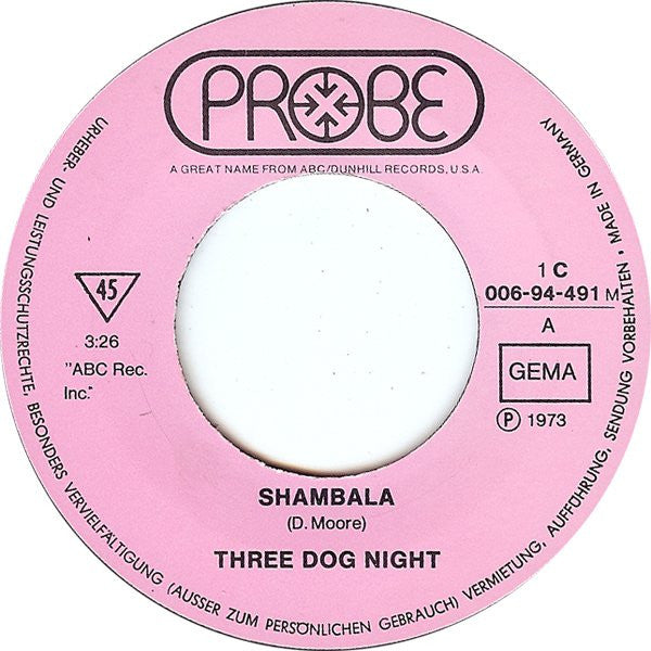Three Dog Night : Shambala (7", Single, Mono)