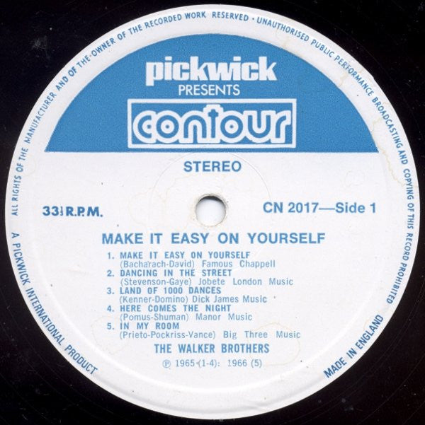 The Walker Brothers : Make It Easy On Yourself (LP, Comp, RE, Whi)