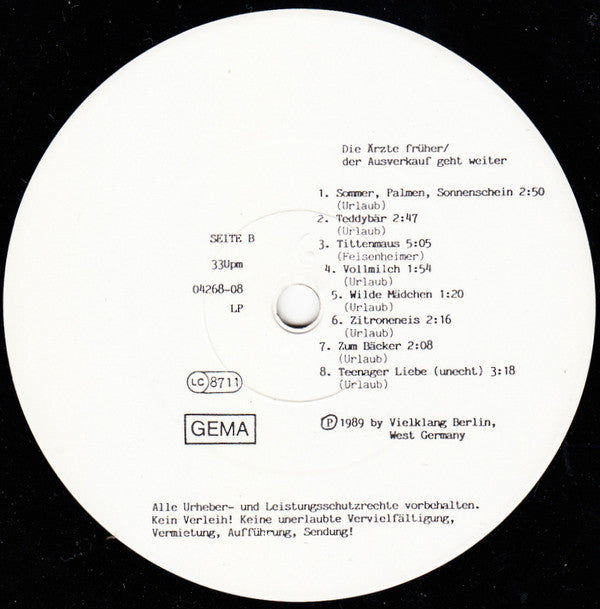 Die Ärzte : Die Ärzte Früher! (1982-'83) Der Ausverkauf* Geht Weiter! (LP, Comp)