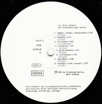 Die Ärzte : Die Ärzte Früher! (1982-'83) Der Ausverkauf* Geht Weiter! (LP, Comp)