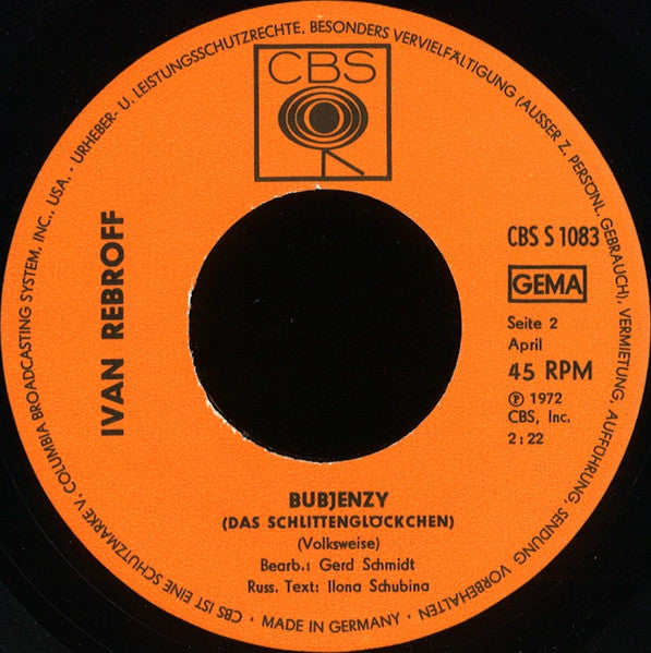 Ivan Rebroff : Коль Славен (Ich Bete An Die Macht Der Liebe) / Бубьенци (Das Schlittenglöckchen) (7", Single)