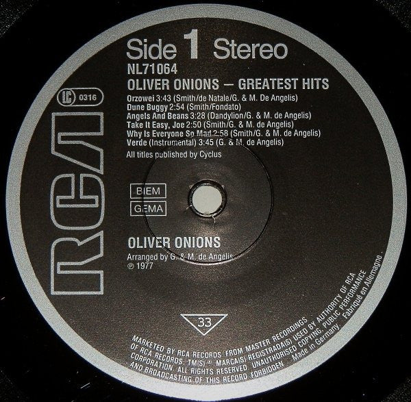 Oliver Onions : Greatest Hits (LP, Comp, RE)