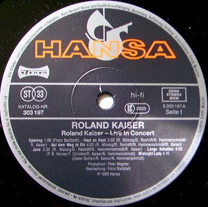 Roland Kaiser : Live In Concert (2xLP, Gat)