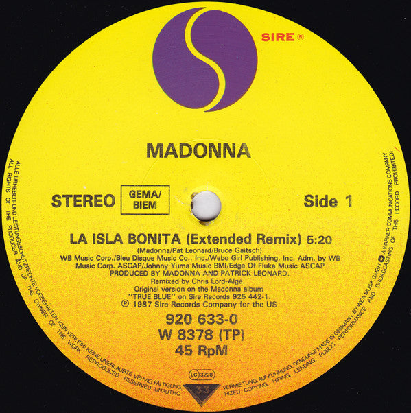 Madonna : La Isla Bonita (12", Maxi)