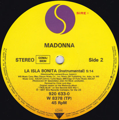 Madonna : La Isla Bonita (12", Maxi)
