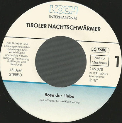 Tiroler Nachtschwärmer : Rose Der Liebe (7", Single)