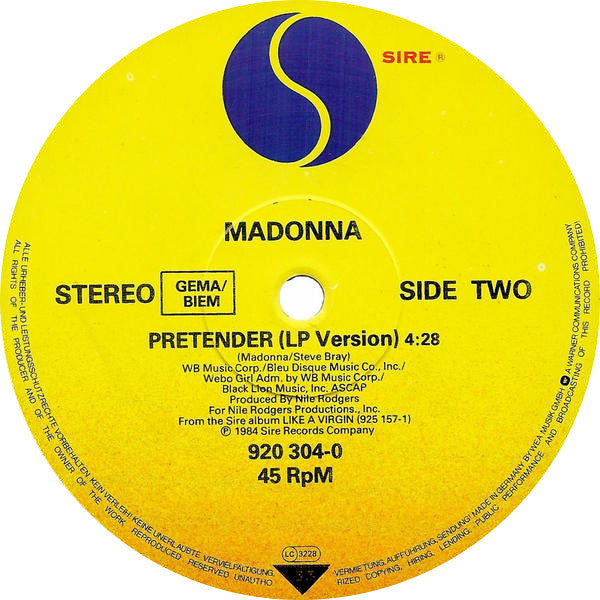 Madonna : Material Girl (Jellybean Dance Remix) / Pretender (12", Maxi)