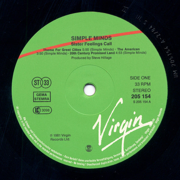 Simple Minds : Sister Feelings Call (LP, Album, No )