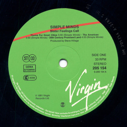Simple Minds : Sister Feelings Call (LP, Album, No )