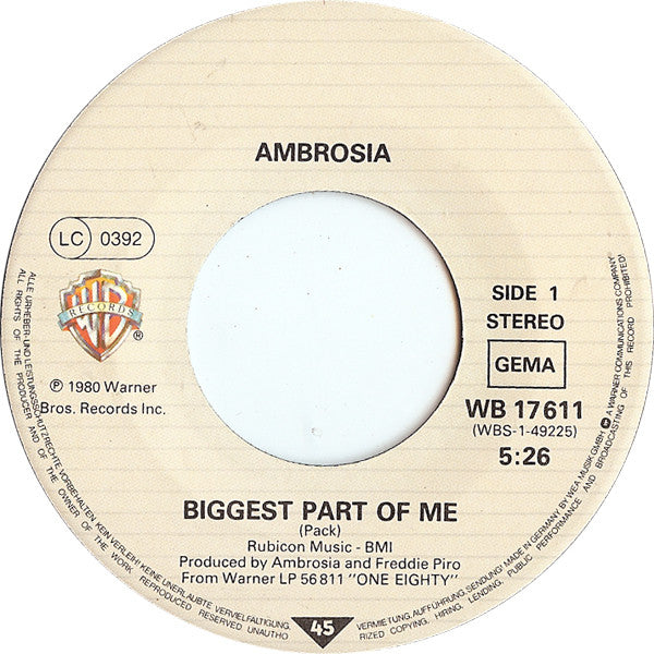Ambrosia (2) : Biggest Part Of Me  (7", Single)