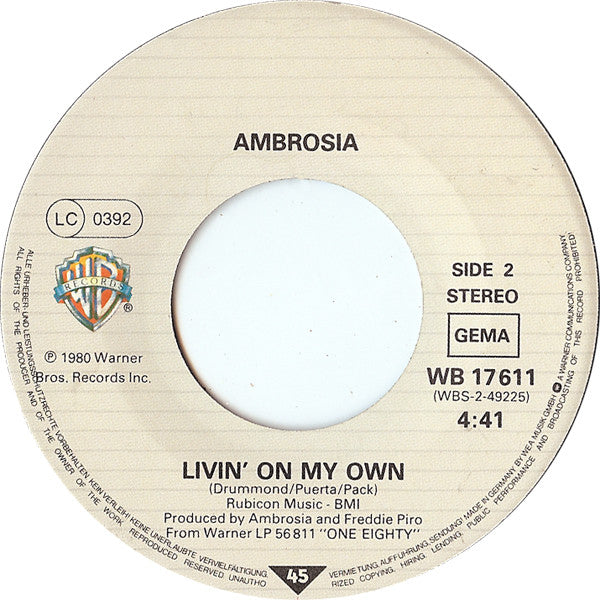 Ambrosia (2) : Biggest Part Of Me  (7", Single)