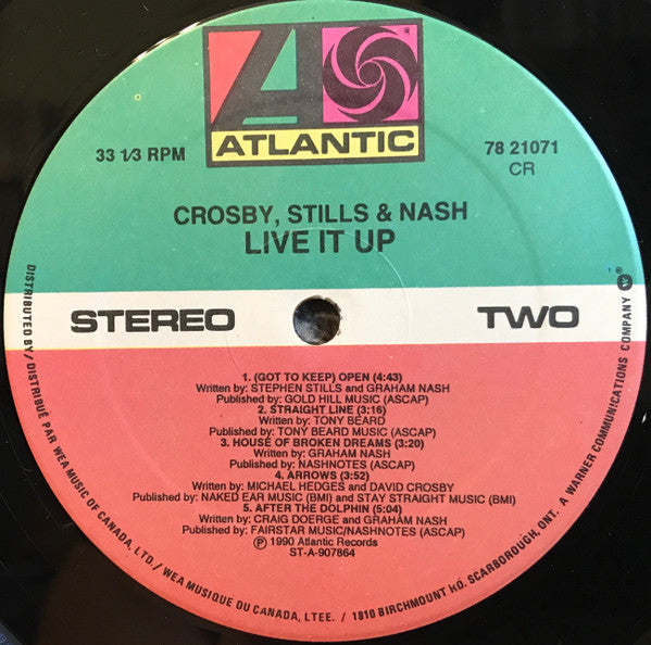 Crosby, Stills & Nash : Live It Up (LP, Album)