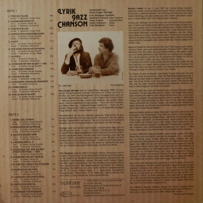 Mascha Kaléko - Hans Jürgen Merziger, Fritz Maldener : Lyrik · Jazz · Chanson (Gedichte Von Mascha Kaléko Interpretiert Von Hans Jürgen Merziger) (LP, Album)