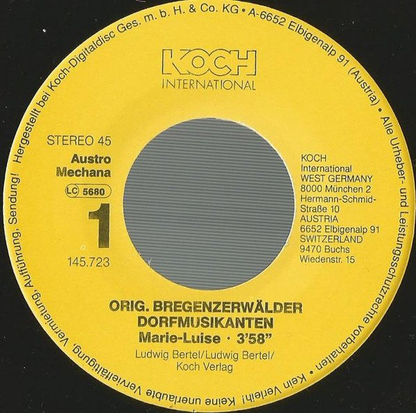 Original Bregenzerwälder Dorfmusikanten : Marie-Luise (7", Single)