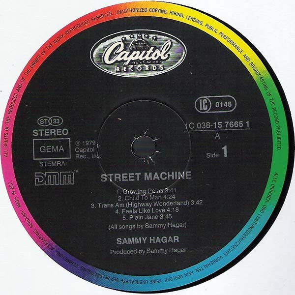 Sammy Hagar : Street Machine (LP, Album, RE)