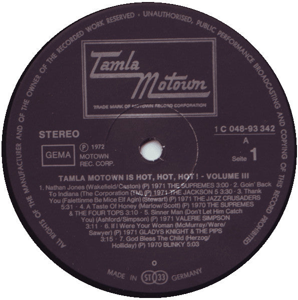 Various : Tamla-Motown Is Hot, Hot, Hot! Volume 3 (LP, Comp)