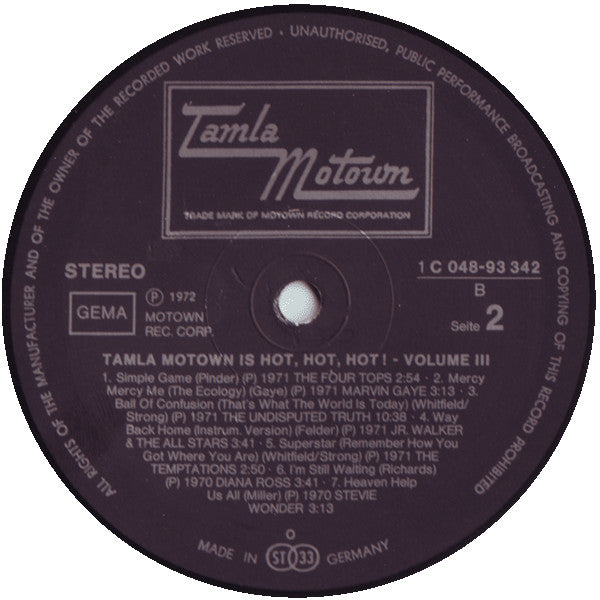 Various : Tamla-Motown Is Hot, Hot, Hot! Volume 3 (LP, Comp)