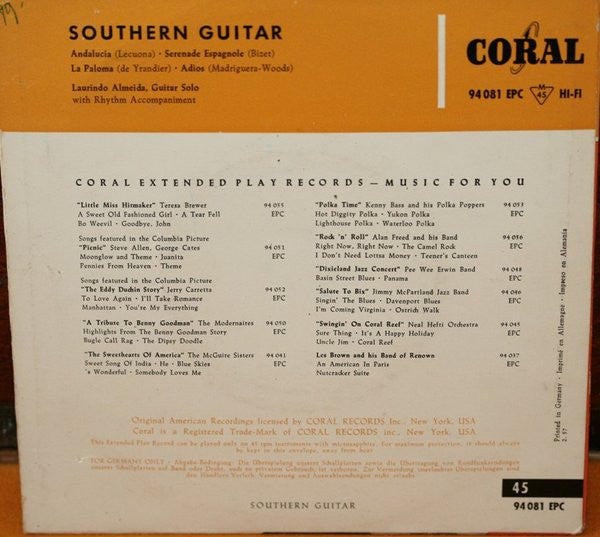 Laurindo Almeida : Southern Guitar (7", EP)