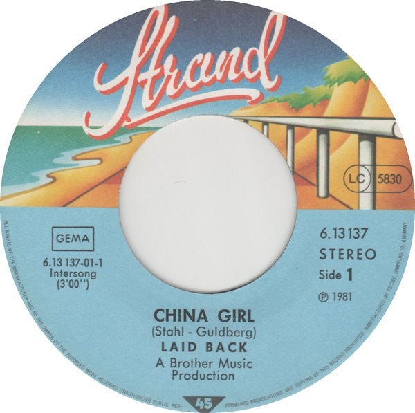 Laid Back : China Girl (7", Single, Promo)